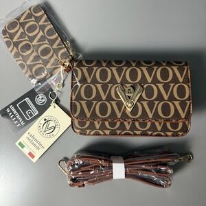 NWT Valentino Orlandi Brown Crossbody Purse Bag Wallet Faux Leather Strap
